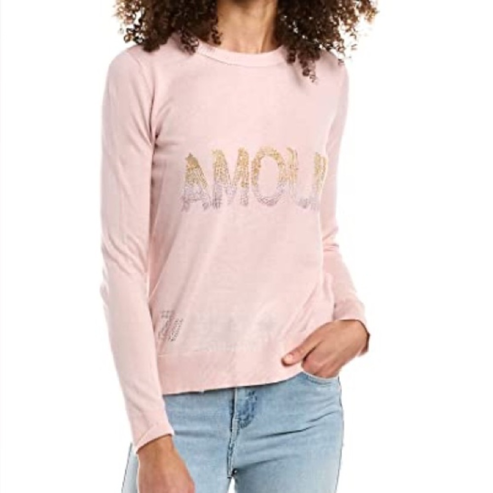 Nwt Zadig And Voltaire Miss Amour Gradient Strass Sweater Pink Long Sleeve Xs